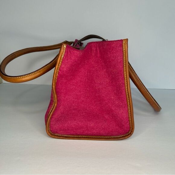 Kate Spade New York Shoulder Bag Pink Wool Brown Leather Trim Zip Top - Picture 4 of 12